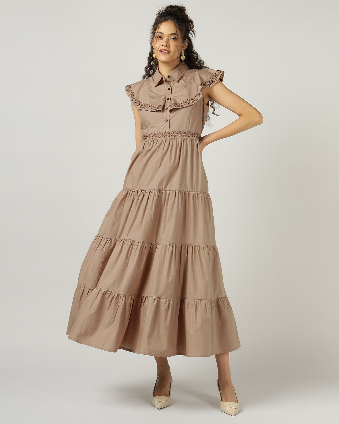 Mocha 4 Tier Long Maxi Dress - 3044