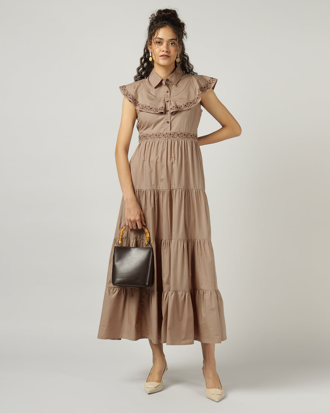 Mocha 4 Tier Long Maxi Dress - 3044