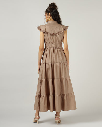 Mocha 4 Tier Long Maxi Dress - 3044