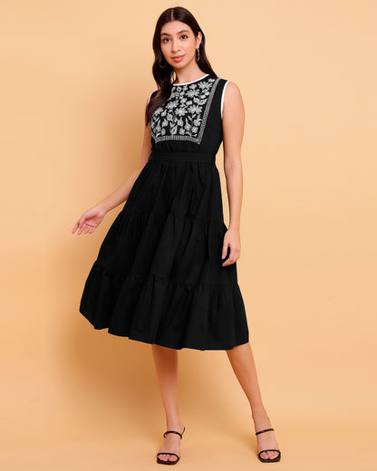 Black embroidered yoke DRESS - 1569