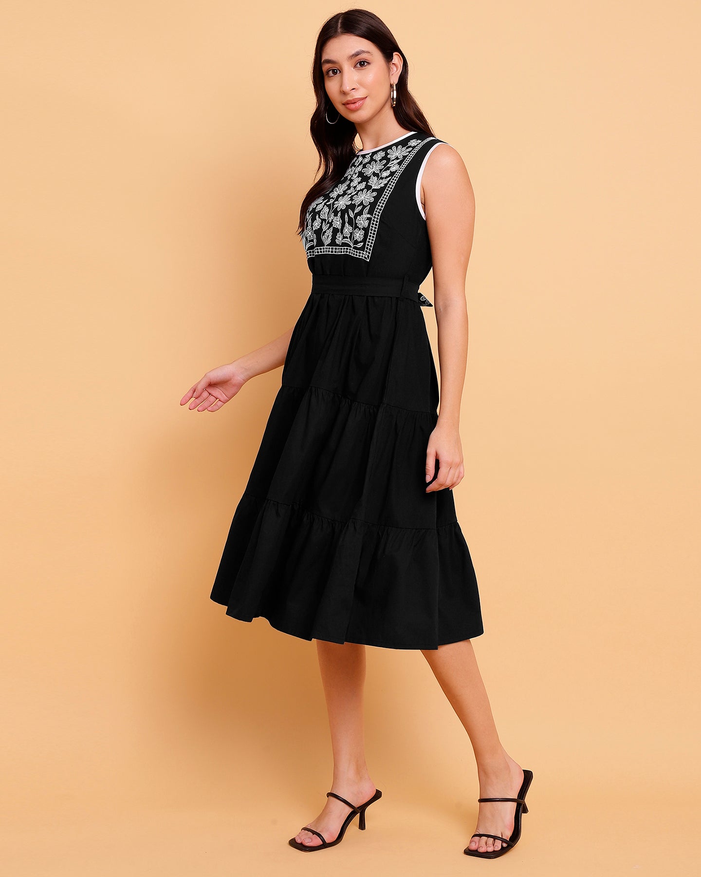 Black embroidered yoke DRESS - 1569