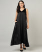Women's Black Party Maxi Satin Dress-3081