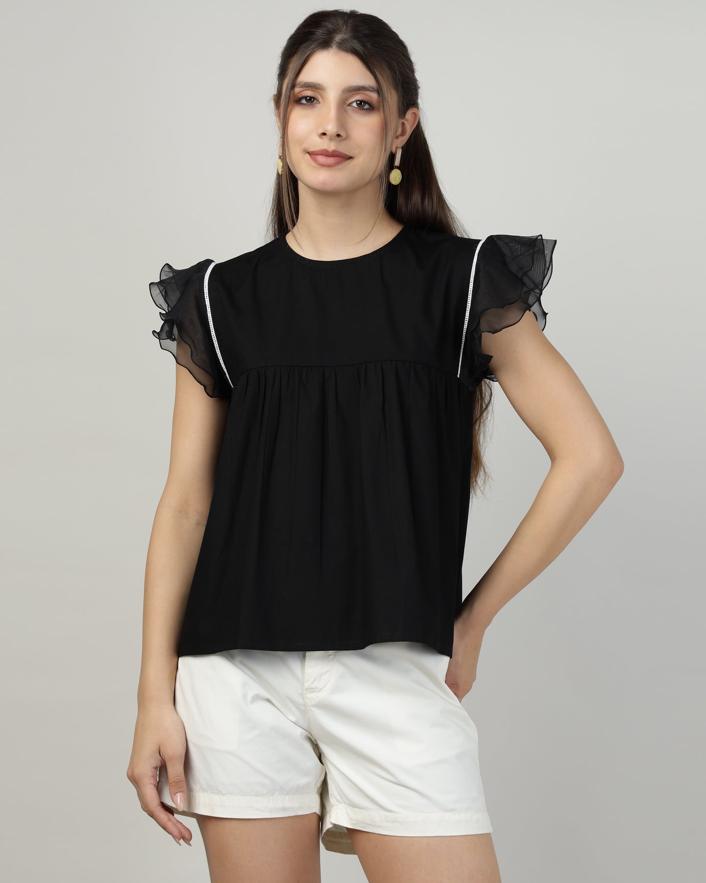 Black Breeze Ruffle Top-2998