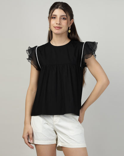 Black Breeze Ruffle Top-2998