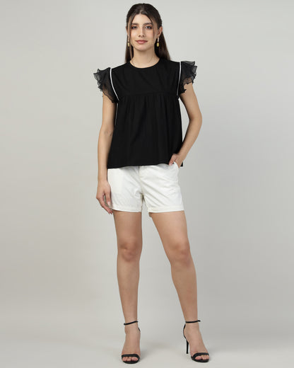 Black Breeze Ruffle Top-2998