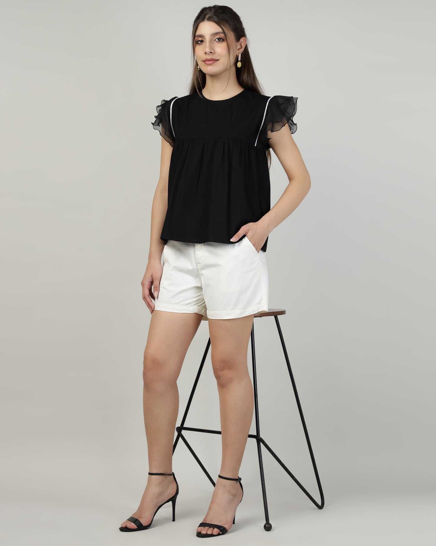 Black Breeze Ruffle Top-2998