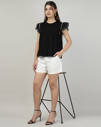 Black Breeze Ruffle Top-2998