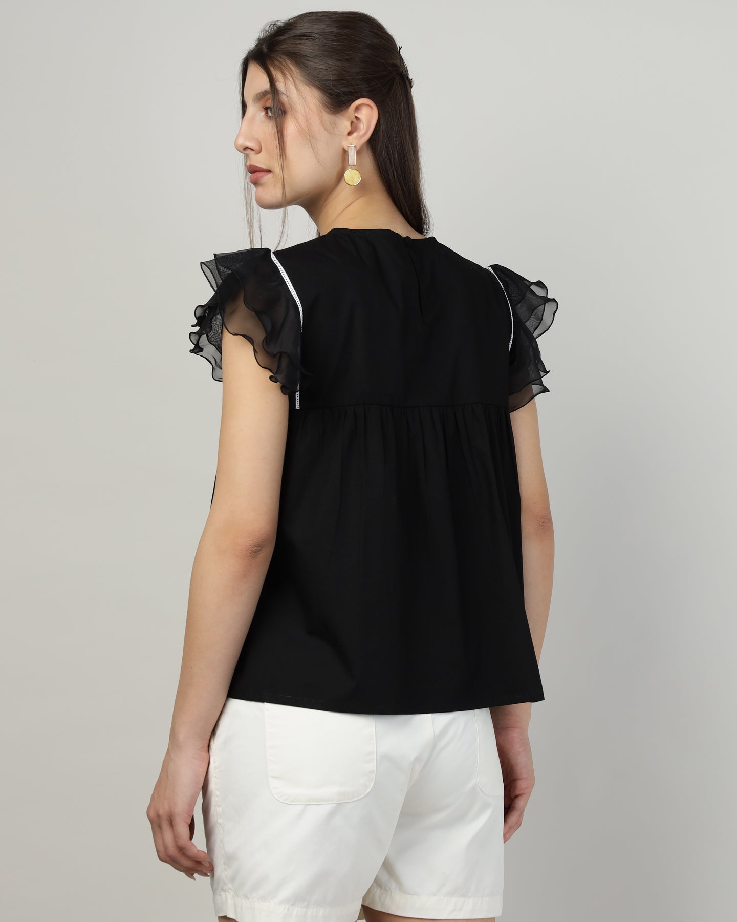 Black Breeze Ruffle Top-2998