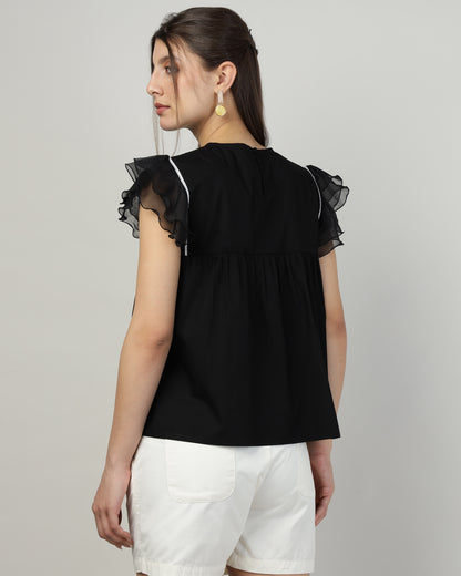 Black Breeze Ruffle Top-2998