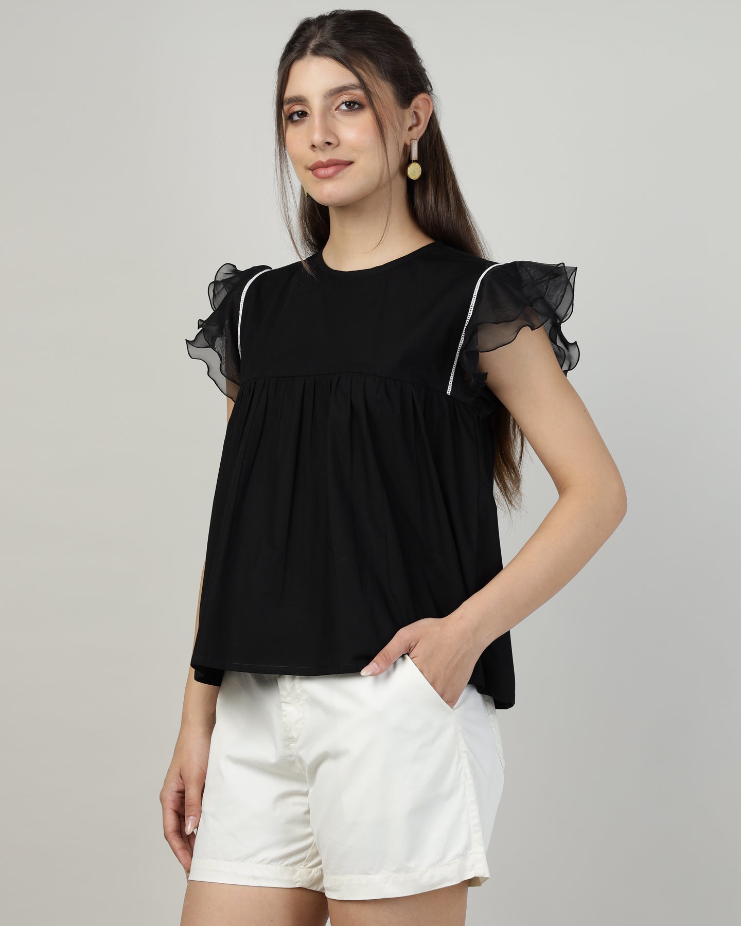 Black Breeze Ruffle Top-2998
