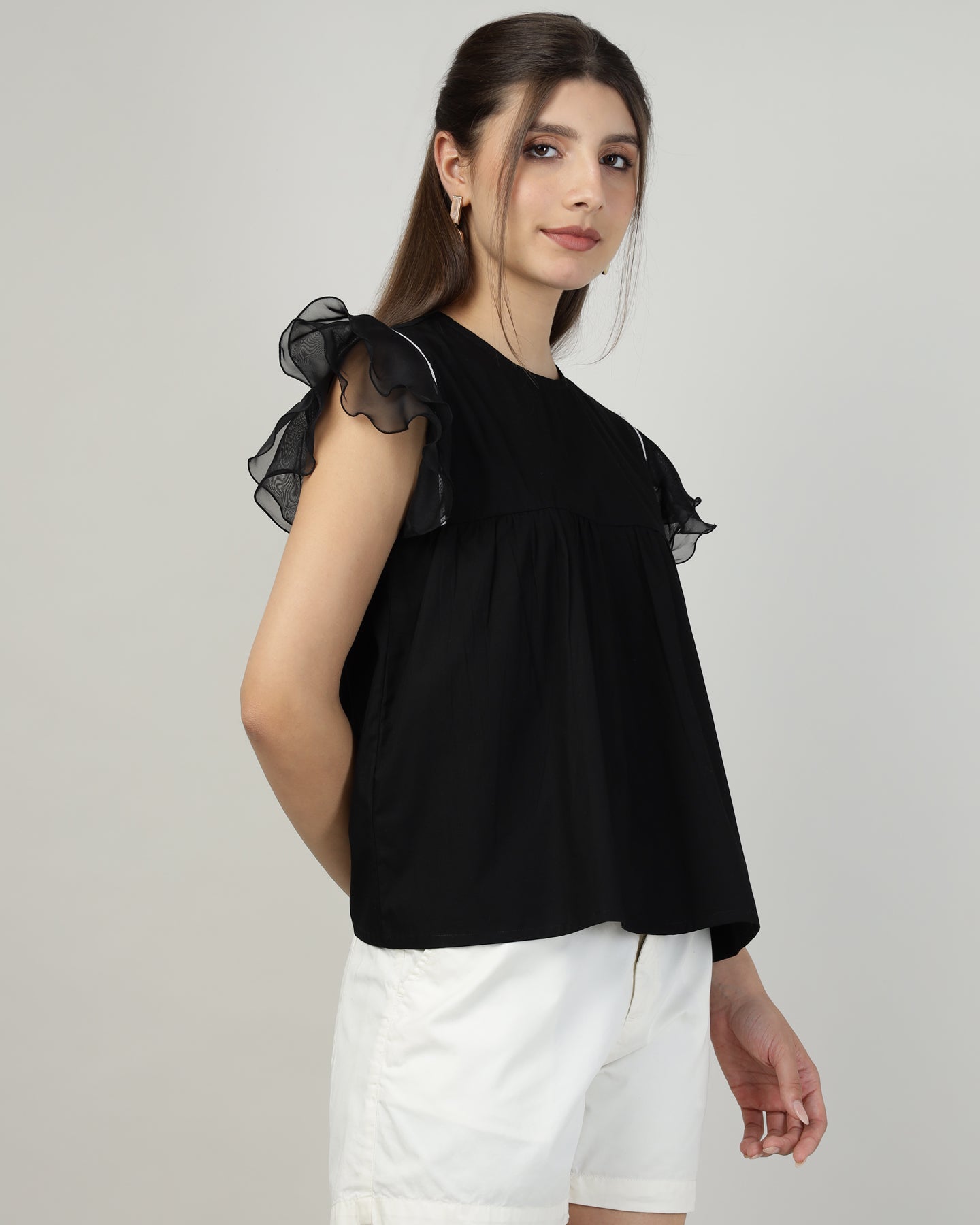 Black Breeze Ruffle Top-2998