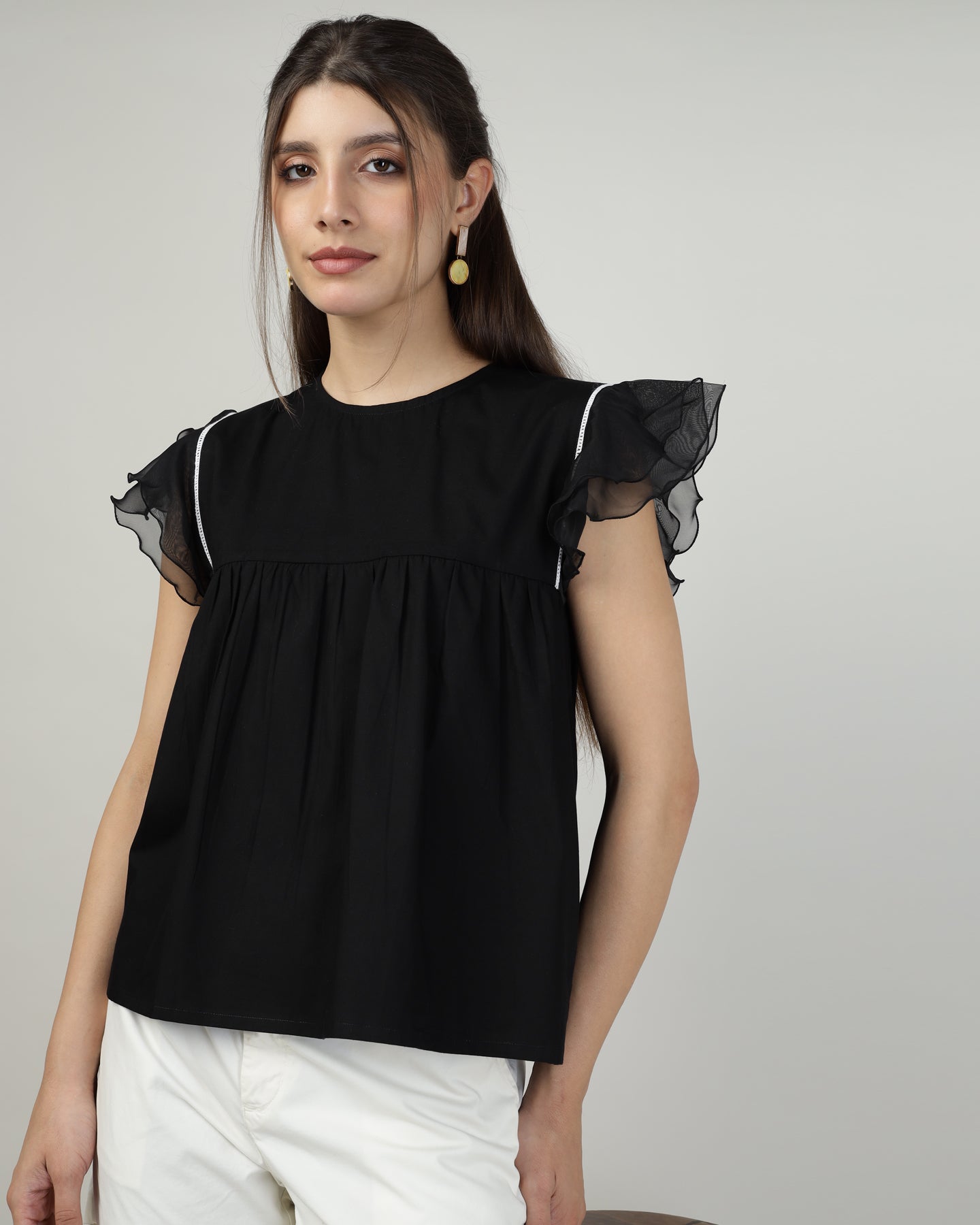Black Breeze Ruffle Top-2998