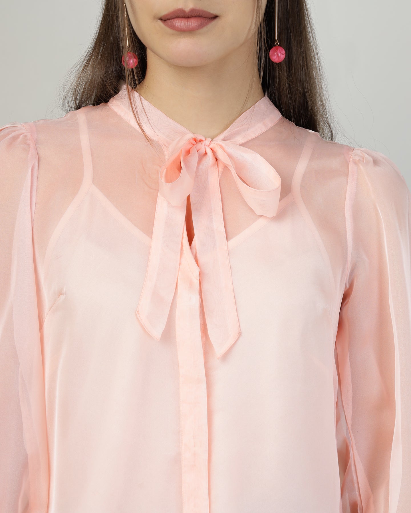 Peach Organza embroidered shirt - 2816