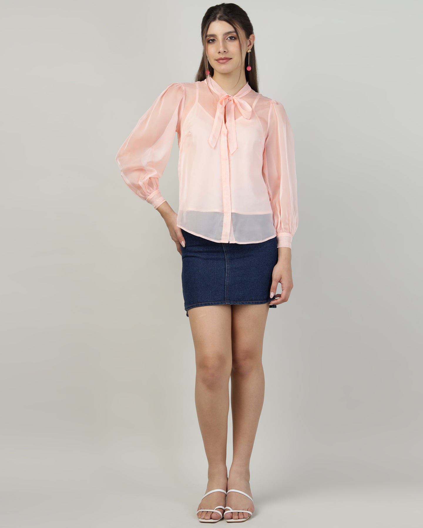 Peach Organza embroidered shirt - 2816