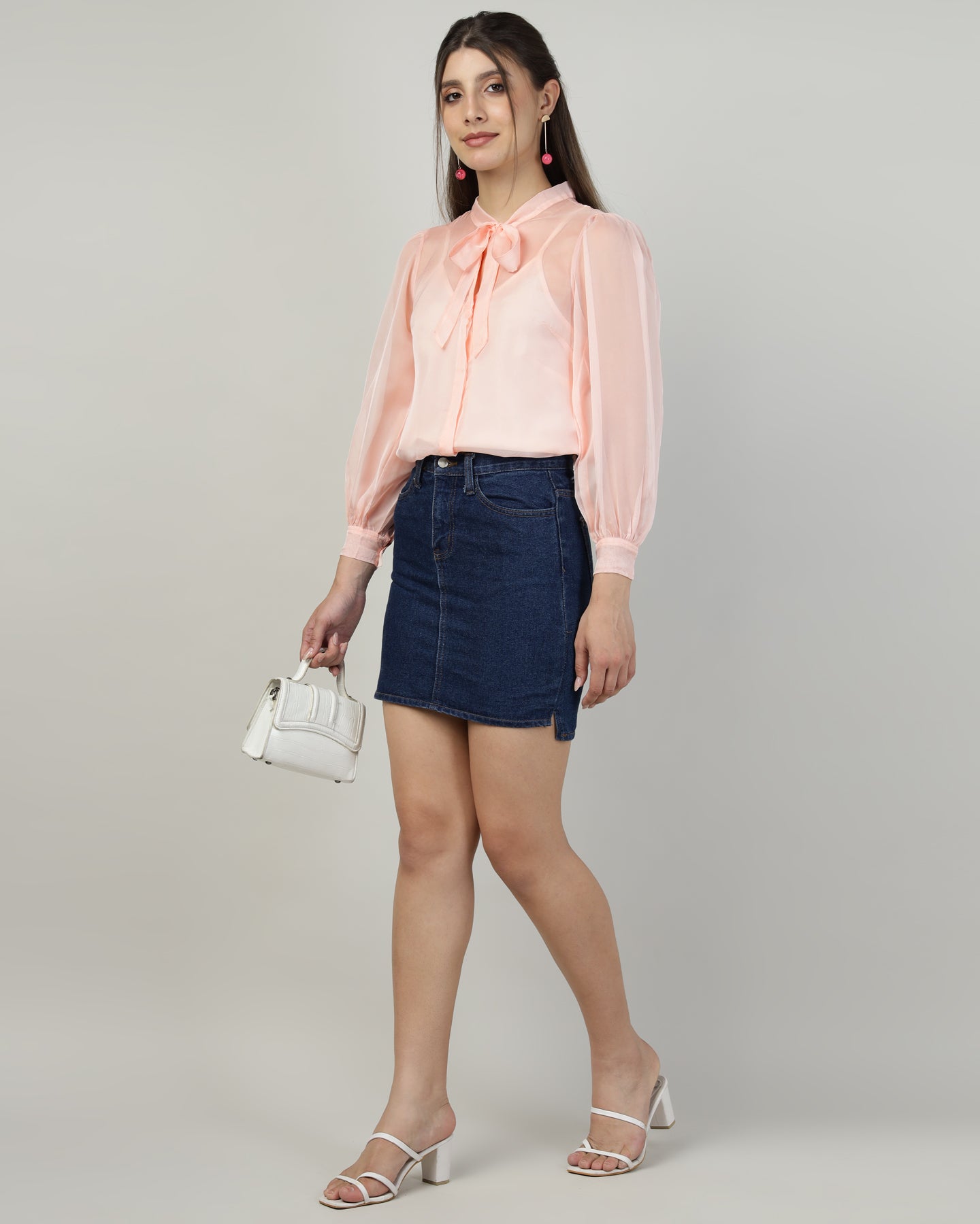 Peach Organza embroidered shirt - 2816