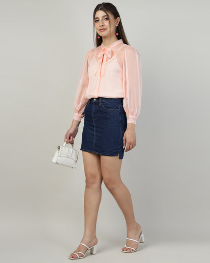 Peach Organza embroidered shirt - 2816