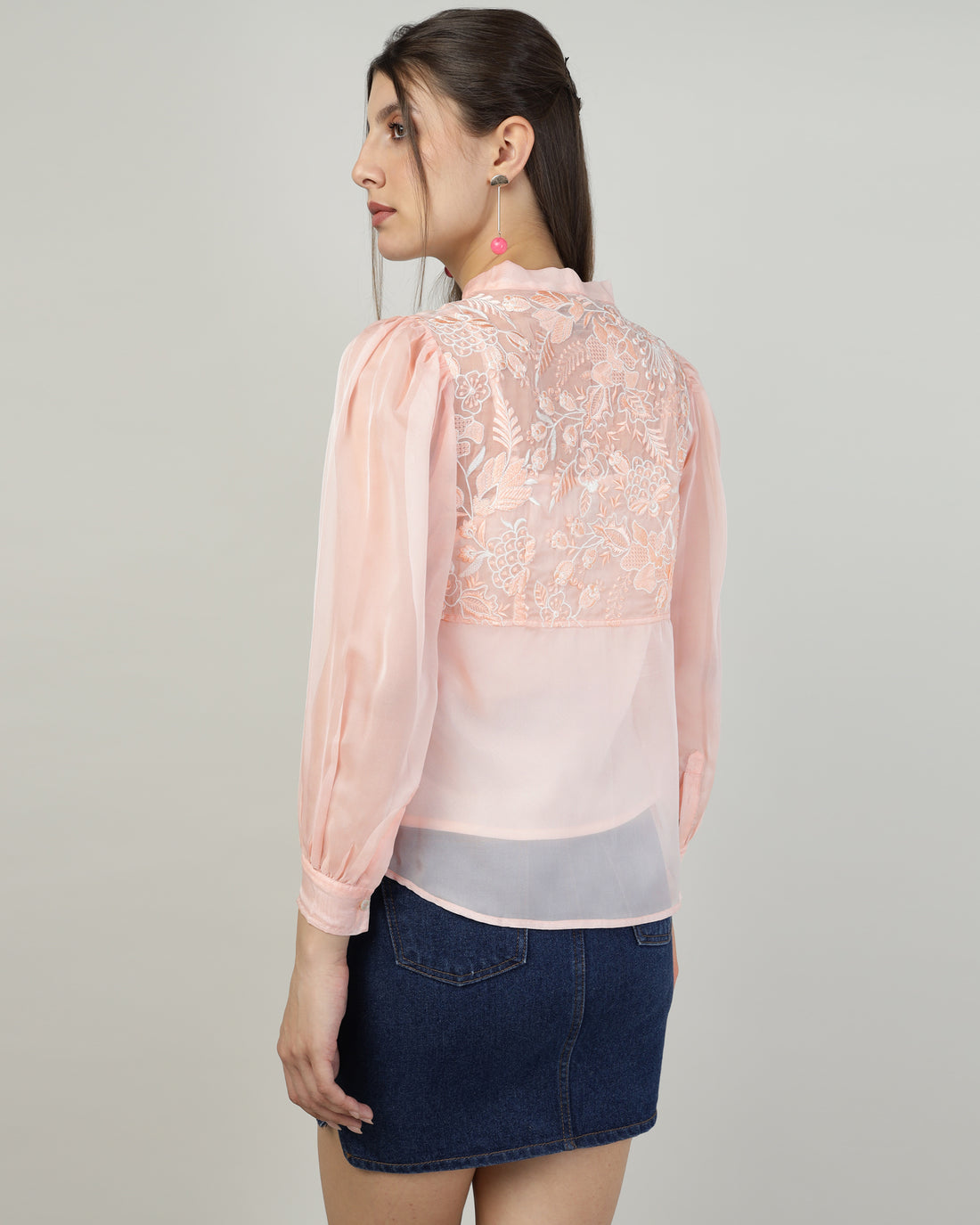 Peach Organza embroidered shirt - 2816