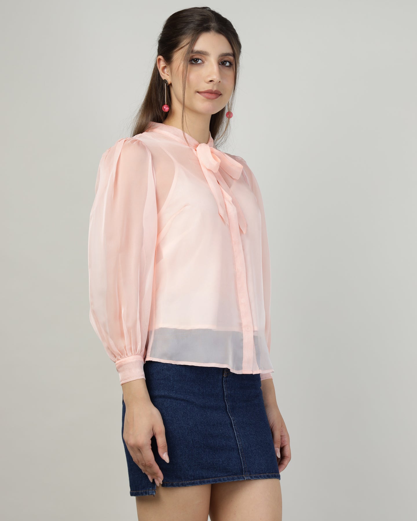 Peach Organza embroidered shirt - 2816