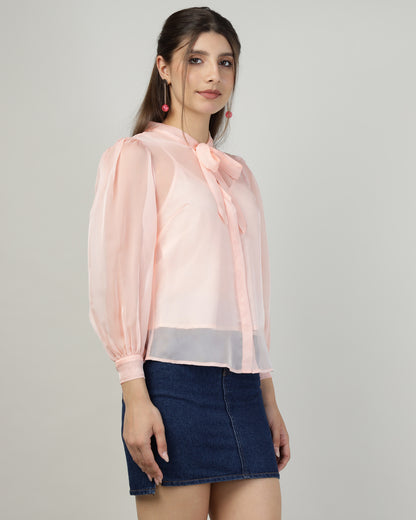 Peach Organza embroidered shirt - 2816