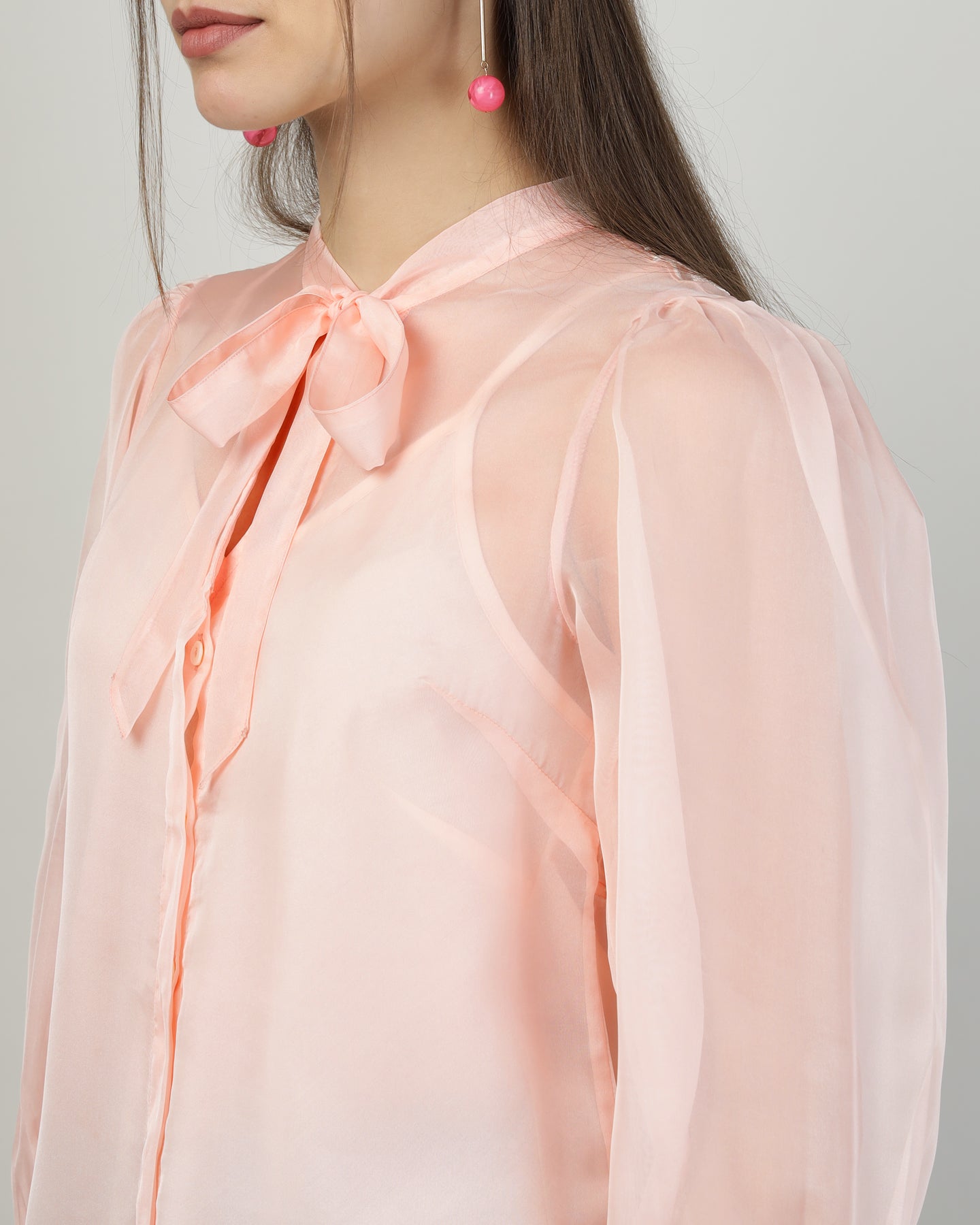 Peach Organza embroidered shirt - 2816