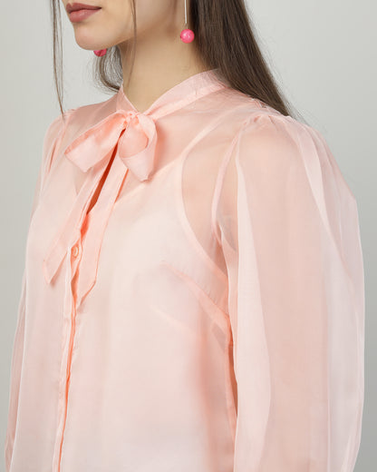 Peach Organza embroidered shirt - 2816