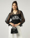 Women's Black Organza  Embroidered Top with Camisole- 2999
