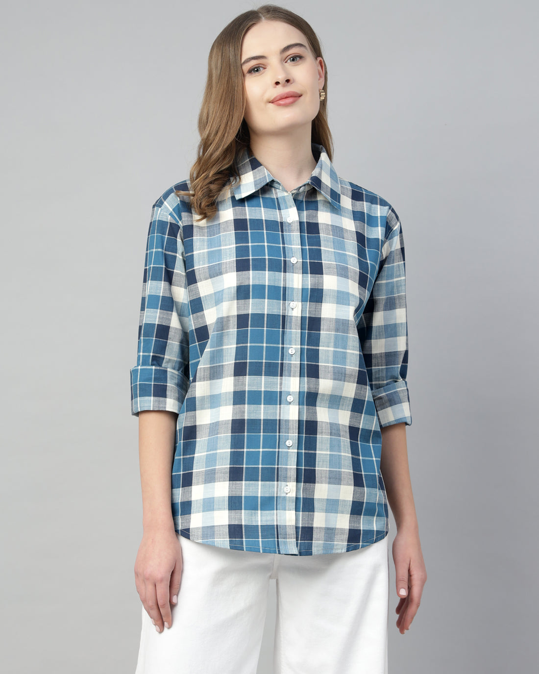 Blue check Oversize button up shirt-2953