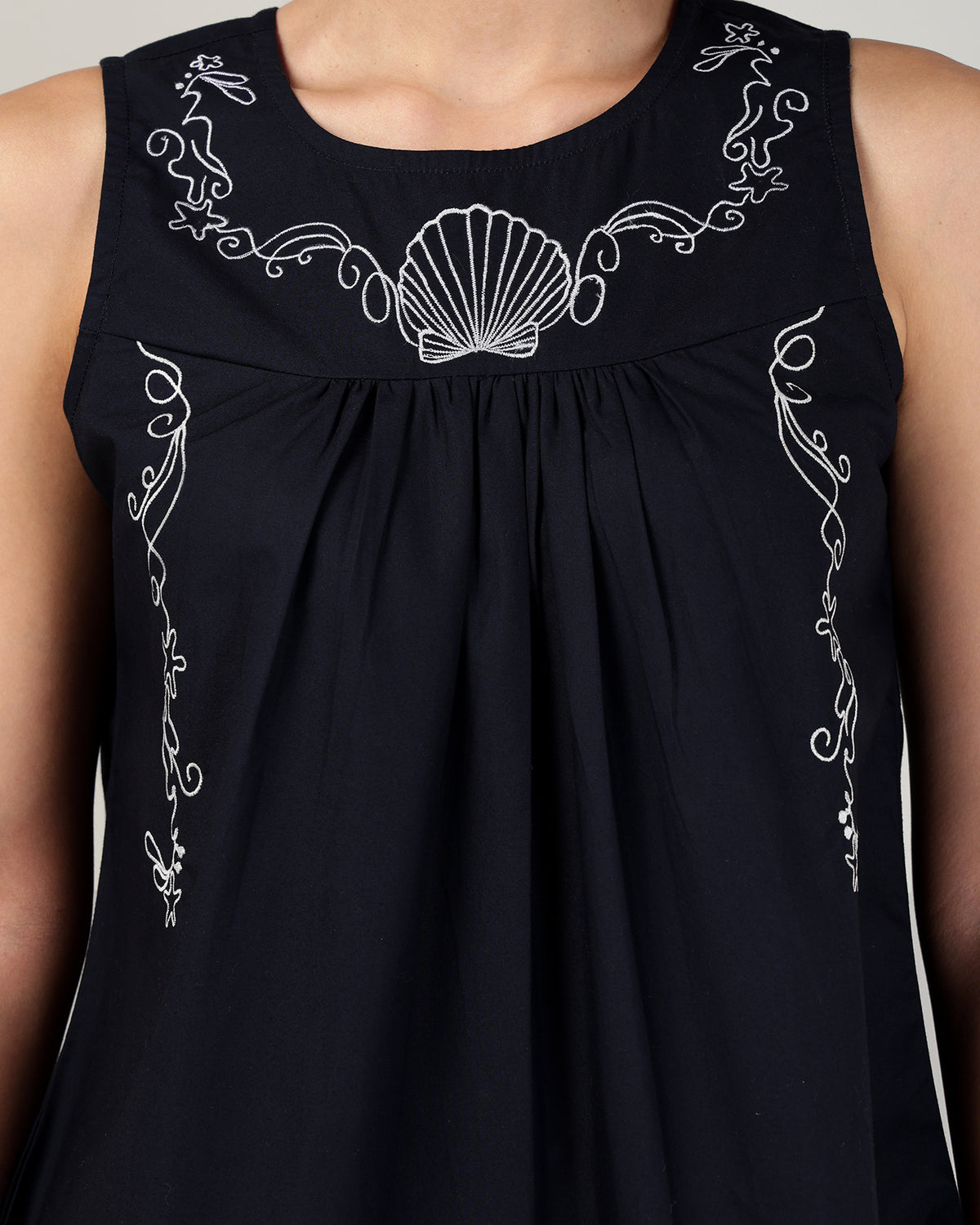 Sands Of India Women’s Embroidery Navy Blue sleeveless Top - 3107