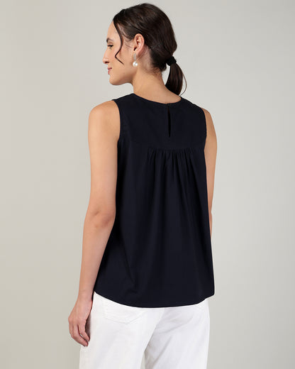 Women’s Embroidery Navy Blue sleeveless Top - 3107