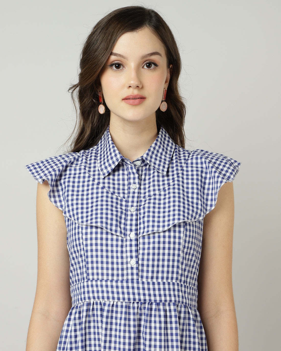 Blue Gingham Tiered Maxi Dress - 2890