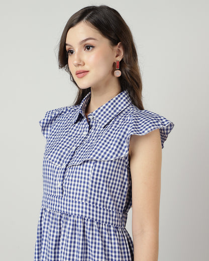 Blue Gingham Tiered Maxi Dress - 2890
