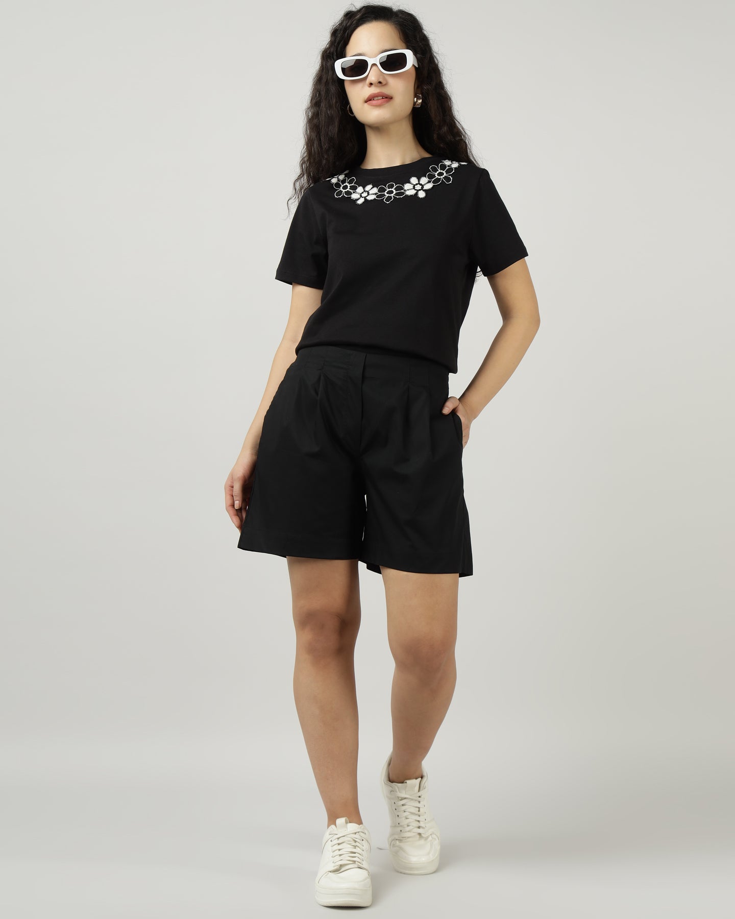 Black with Lace Appliqué Co-Ord Set - 3043