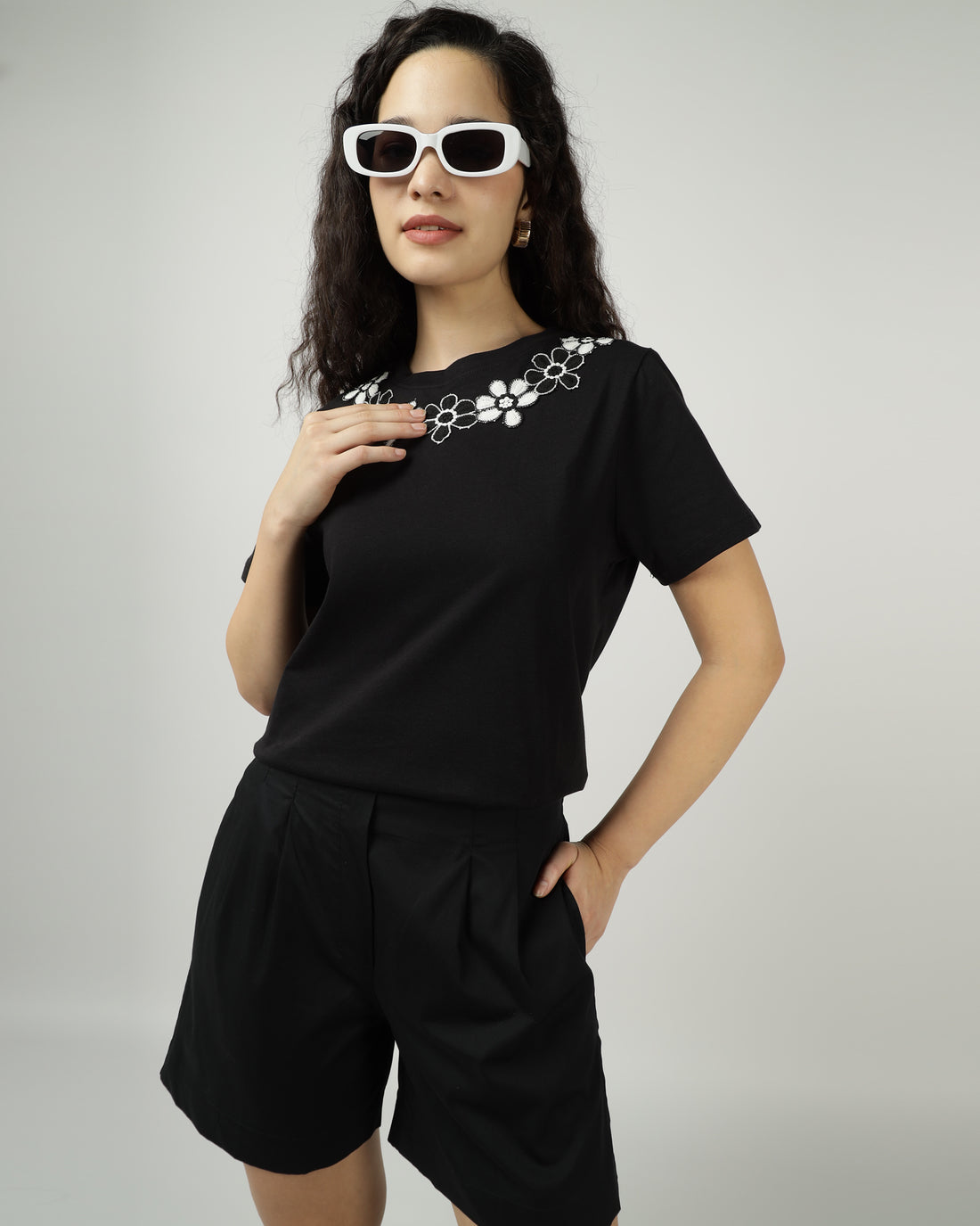 Black with Lace Appliqué Co-Ord Set - 3043
