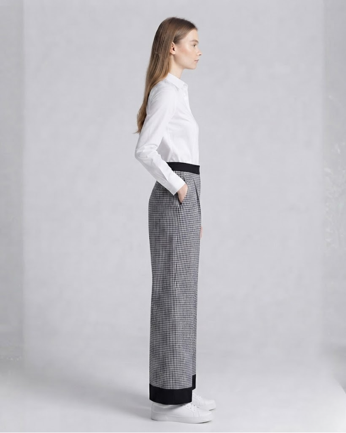 Sands of India Women’s Black Gingham Wide-Leg Trousers with Pockets – Casual Pants - 3126