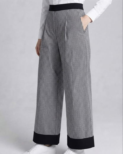 Sands of India Women’s Black Gingham Wide-Leg Trousers with Pockets – Casual Pants - 3126