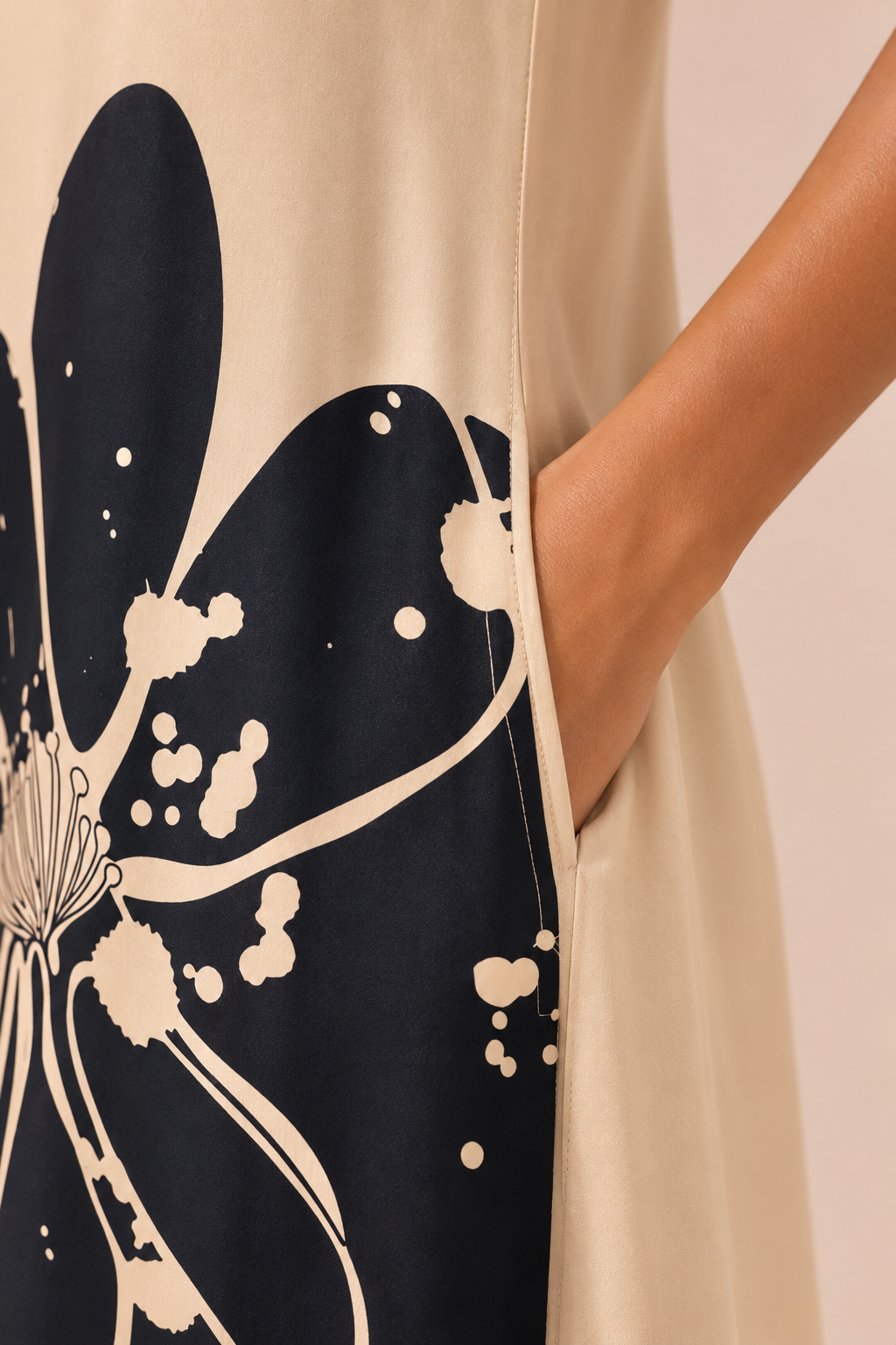 Sands of India Women Floral Print Sleeveless Asymmetric Hem A-Line Maxi Novelle Beige Dress - 3122