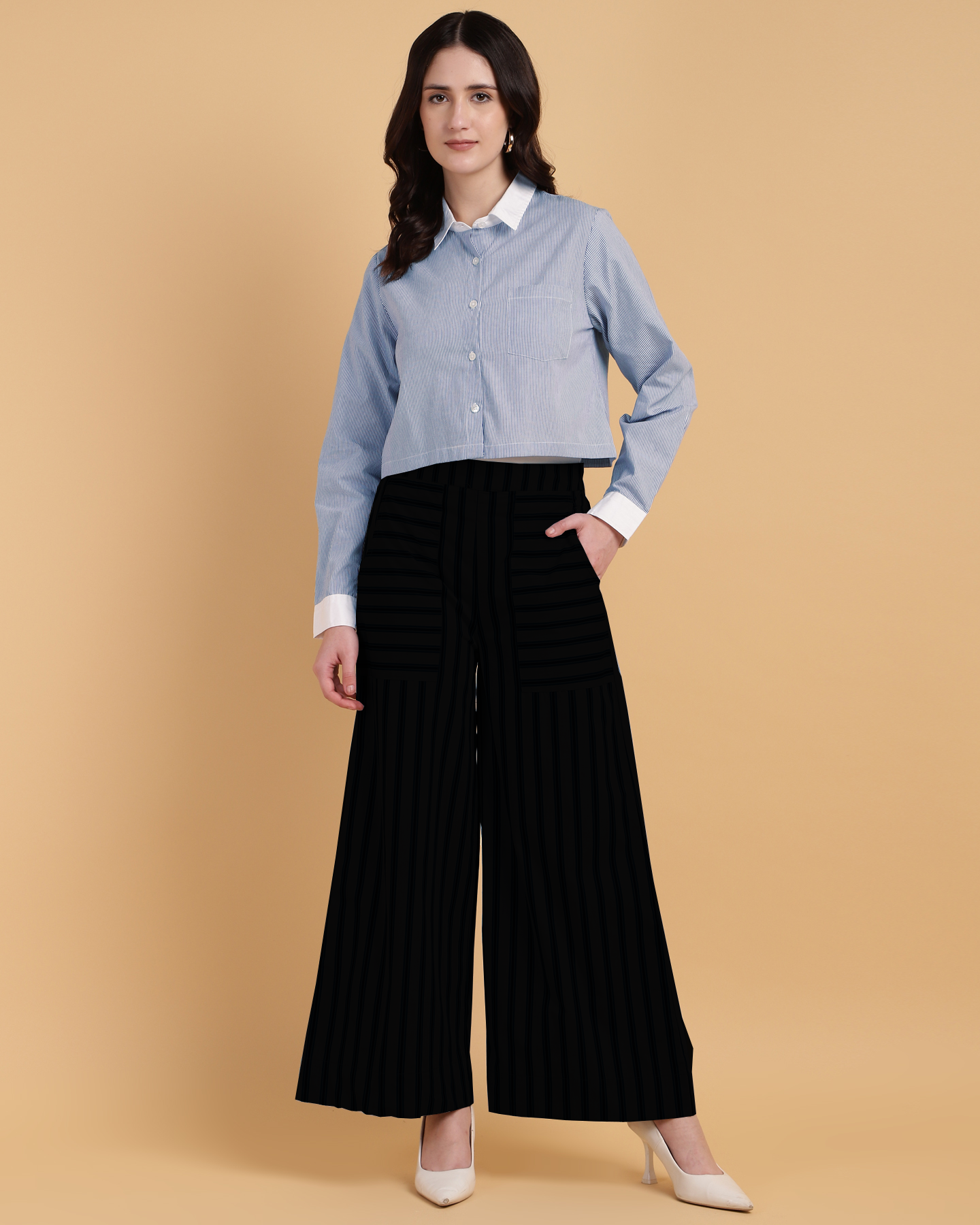 Striped Crop Banker Shirt-2907