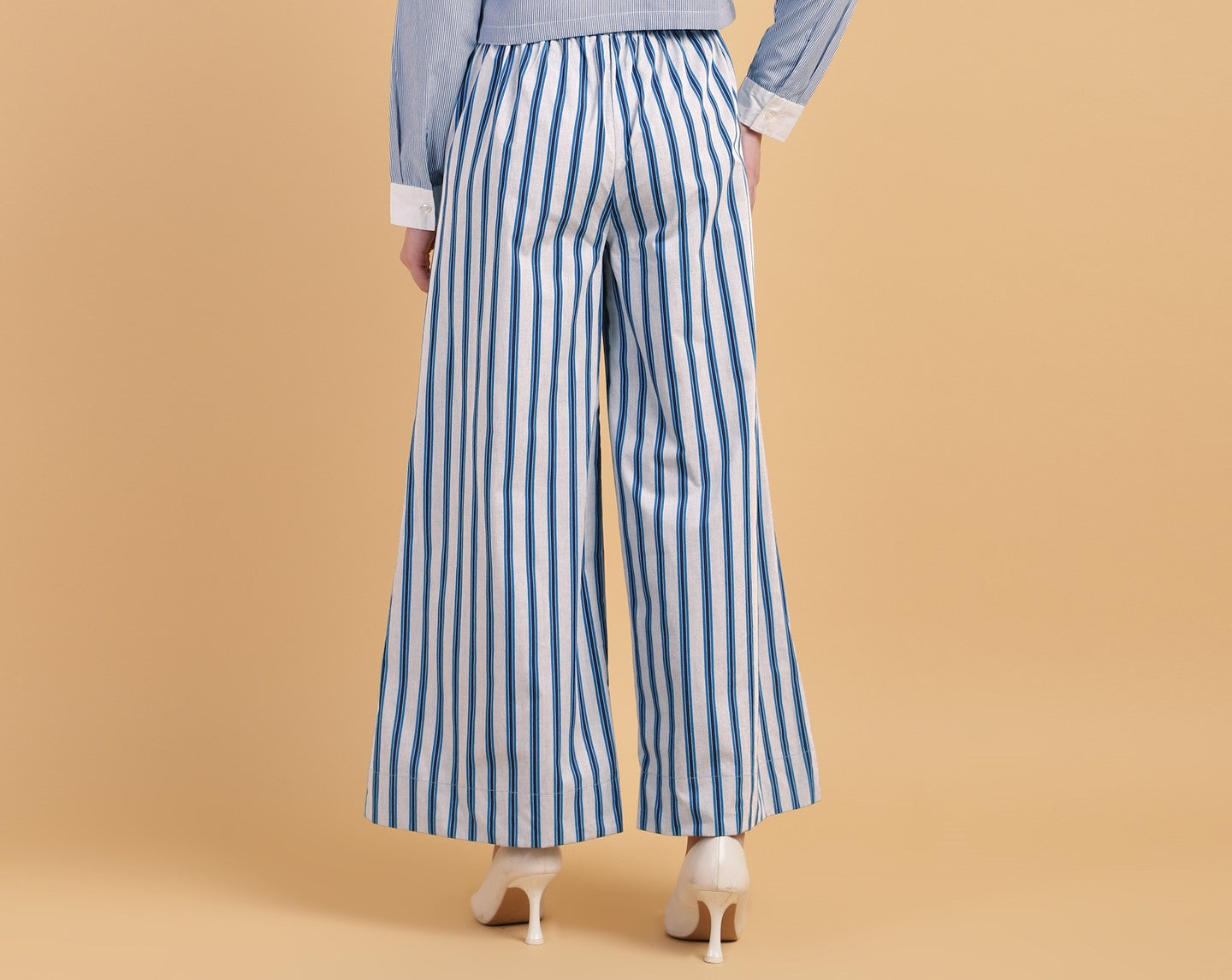 Stripped wide leg trousers with pocket-2917