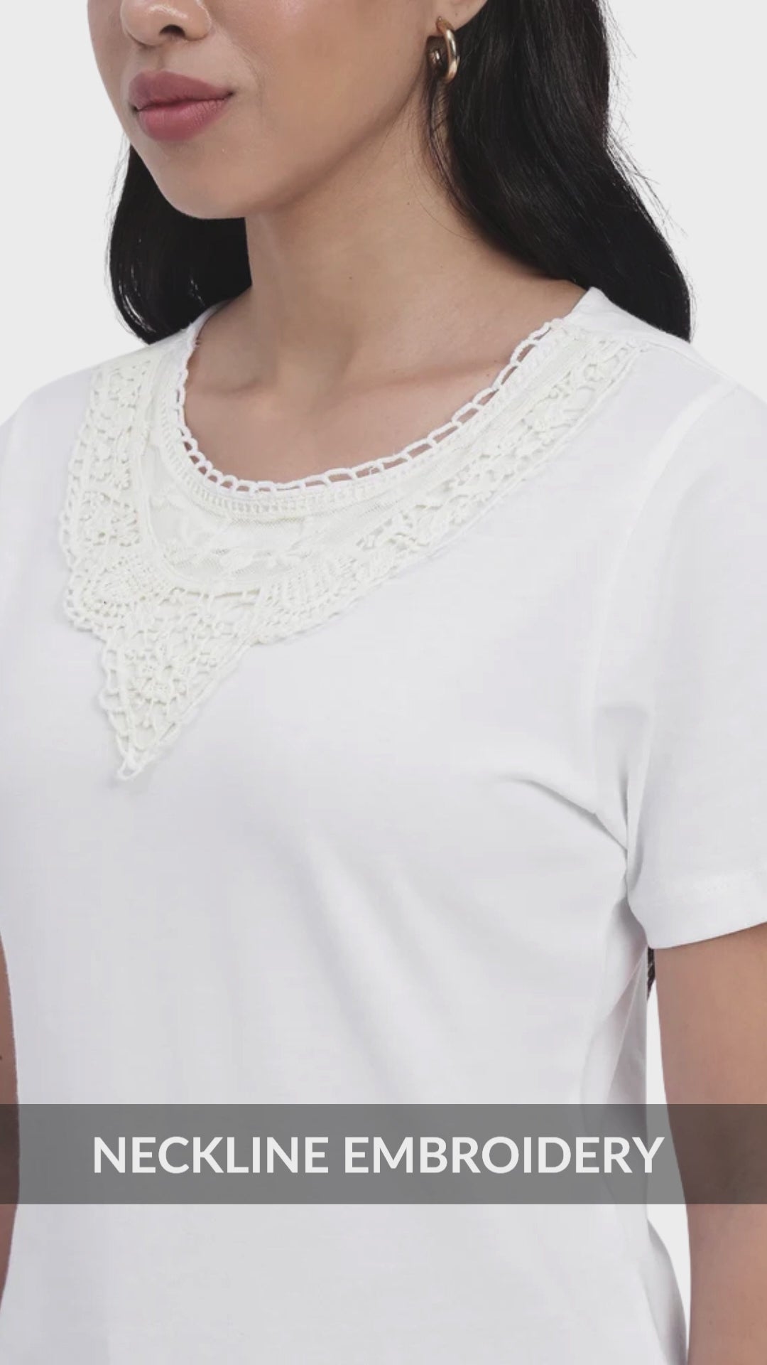 Sands Of India White Regular T-shirt with lace neck accent - 2777