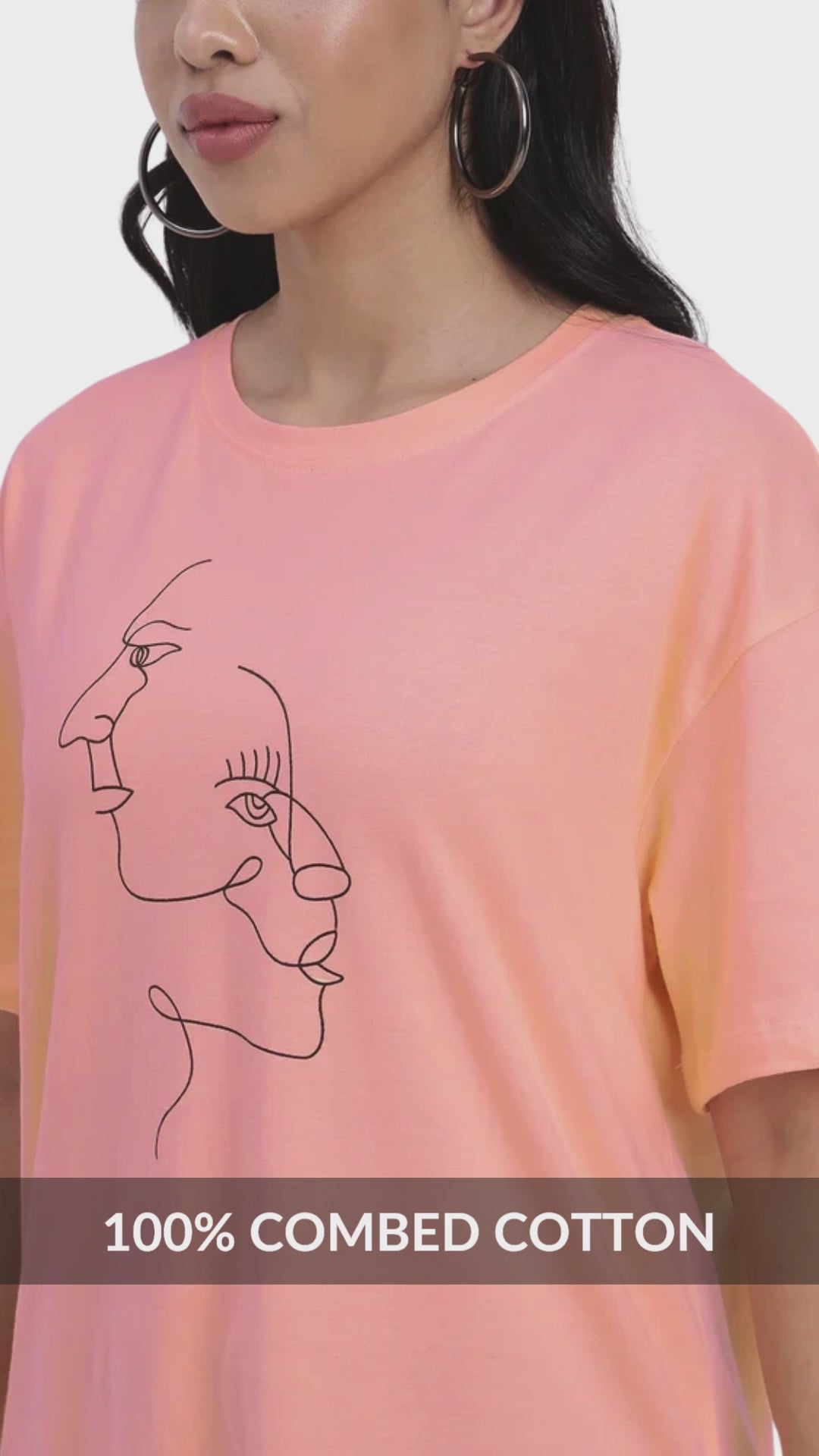 Sands Of India Peach-coloured  T-shirt with abstract face print- 2774