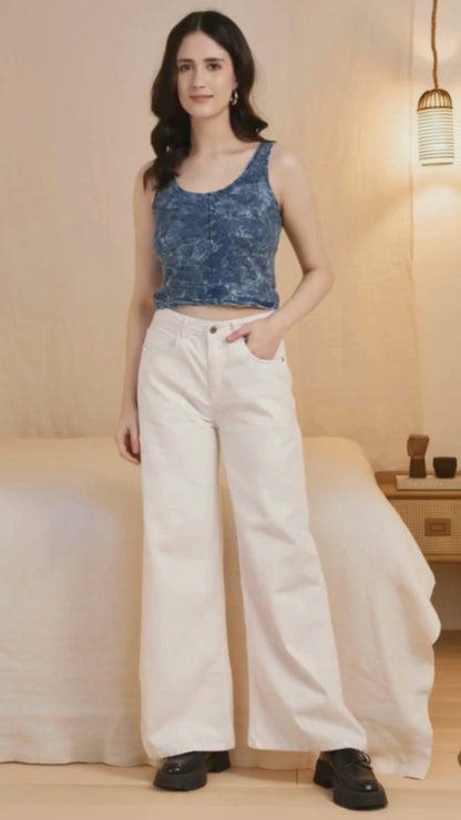 Towel Wash Indigo Crop Top-2863