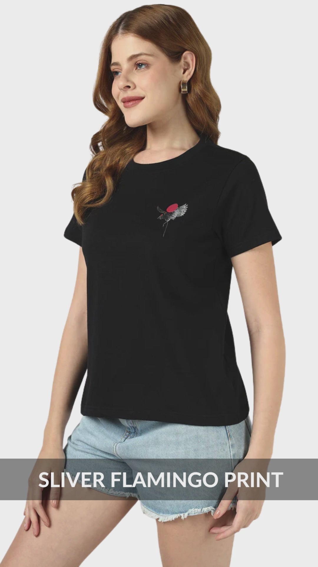 Sands Of India Black Regular T-shirt with Sliver Flamingo print - 2992