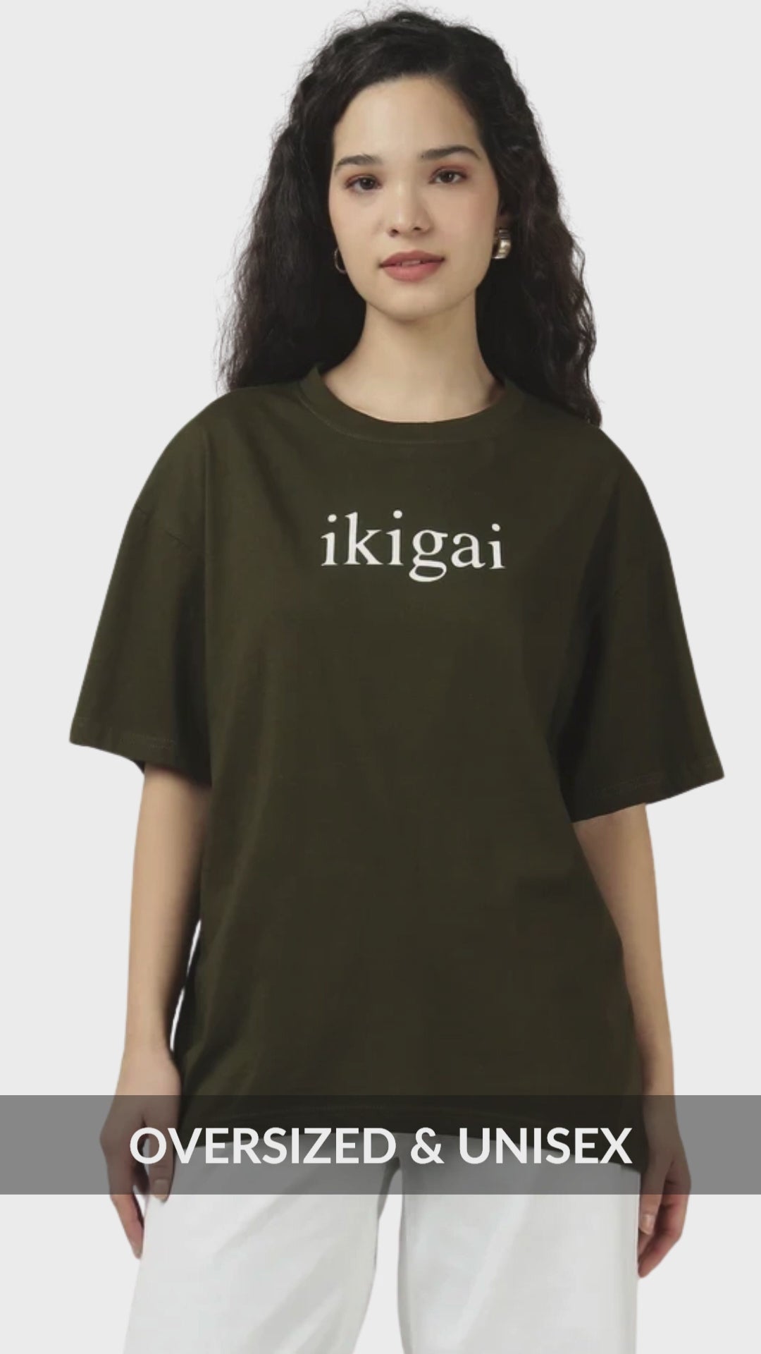 Sands Of India Women Olive Ikigai Oversized T-Shirt - Casual Graphic Wear - 2989