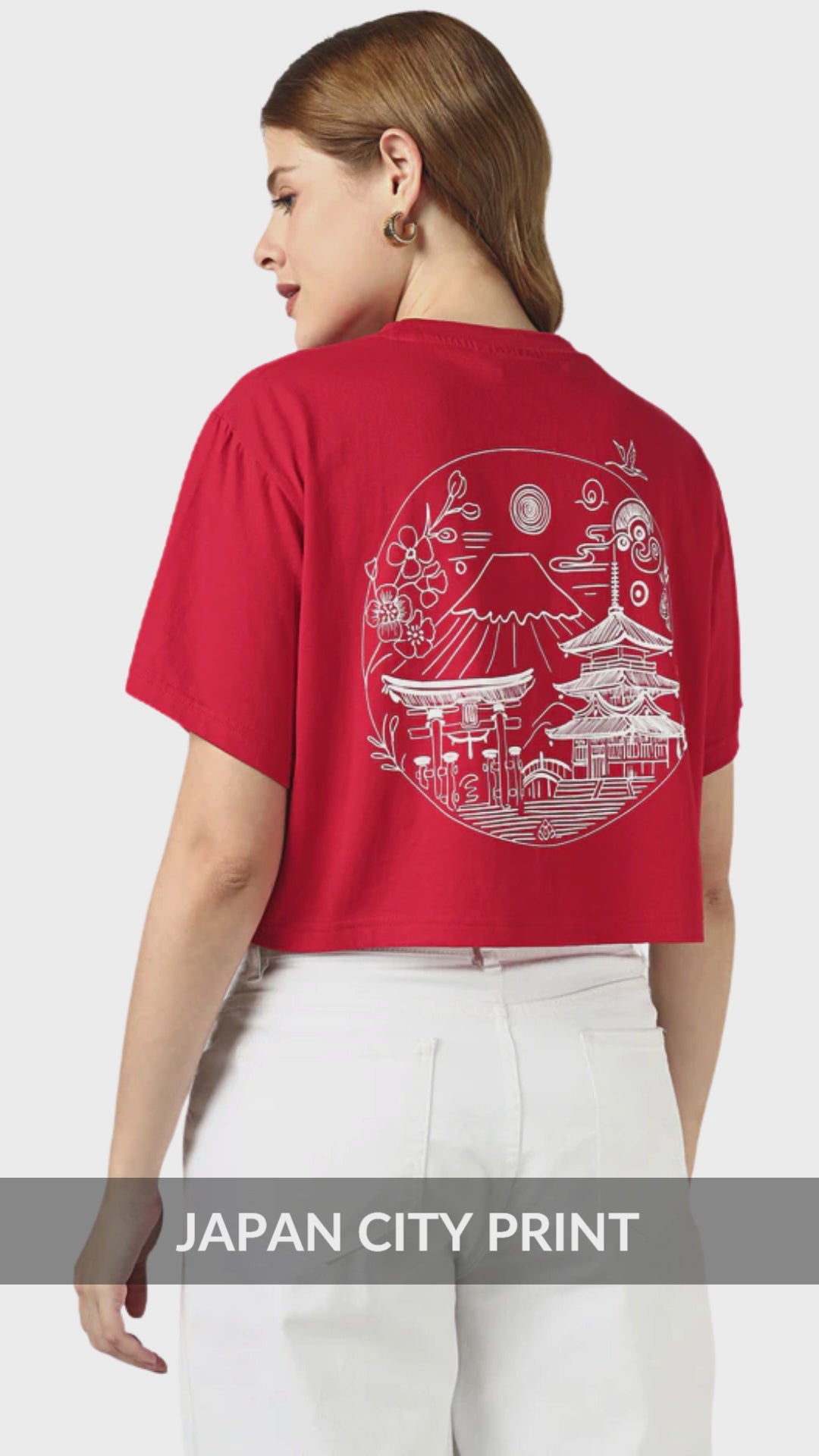 Sands Of India Women’s Red Crop Top with Japan City Back Print - 2994