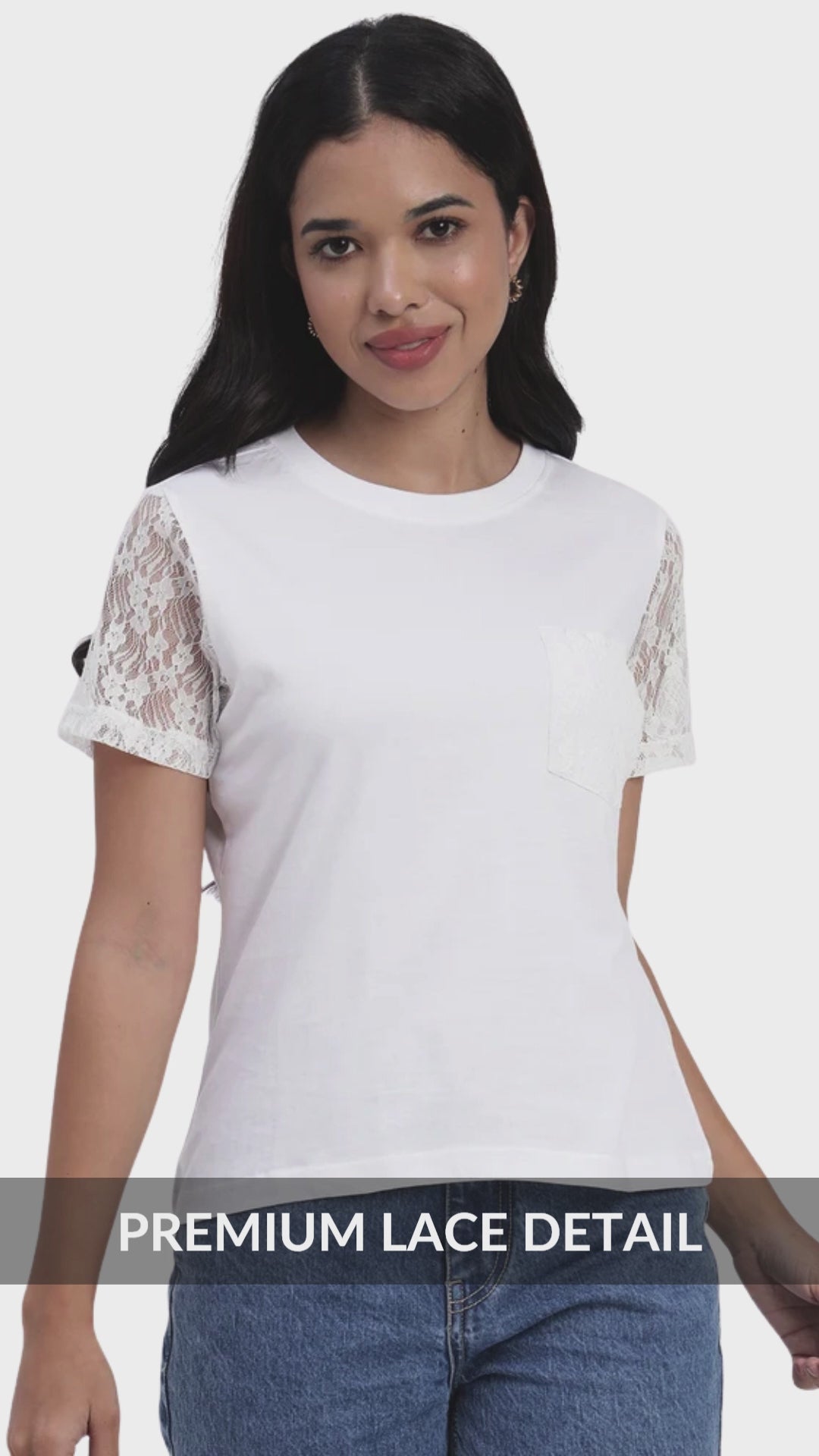 Sands Of India Women White Casual Lace Tee - Stylish Everyday Wear - 2857